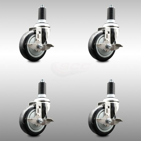 Service Caster 4 Inch 316SS Black Poly Swivel 1-3/8 Inch Expanding Stem Caster Set Brake SCC SCC-SS316EX20S414-PPUB-BLK-TLB-138-4